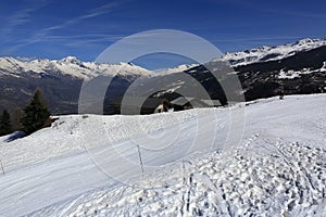 Vancise express, Winter landscape in the ski resort of La Plagne, France