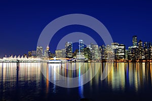 Vancouver BC Canada City Skyline Reflection at Blue Hour photo