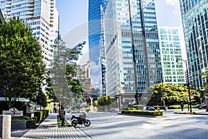 Vancouver, BC Canada - Septembre 2, 2020: Skyscrapers Street View Of Corporate Buildings