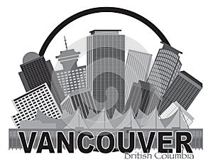 Vancouver BC Canada Skyline Circle Grayscale Illustration