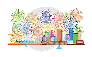 Vancouver BC Canada Skyline Fireworks vector Illustration