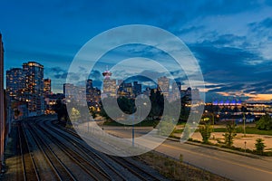 Vancouver BC City Skyline at Blue Hour in Canada summertime