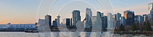 Vancouver BC City Skyline from Stanley Park at Sunrise