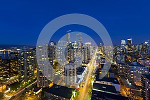 Vancouver BC Cityscape Along Robson Street at Blue Hour