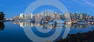 Vancouver BC Marina at Blue Hour Panorama