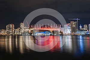 Vancouver BC Place Arena Neon Light Night Reflections, Canada