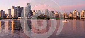 Vancouver BC Skyline along False Creek at Dusk