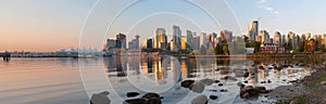 Vancouver BC Skyline from Stanley Park at Sunrise Panorama