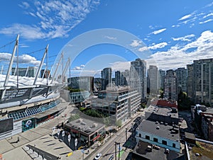 Vancouver in British Columbia, Canada with Skyline Cityscape and Stadium