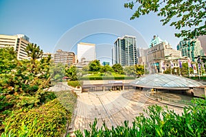 Vancouver, Canada - August 10, 2017: Buildings along Robson Square in summer season