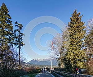 VANCOUVER, CANADA - February 25, 2019: Tourists at Propect Point lookout in Stanley Park