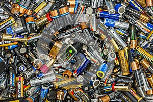 Vancouver, Canada - October 2, 2004: Pile of dead used single use disposable batteries.