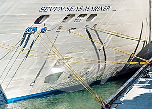 Vancouver, Canada - September 12, 2018: Seven Seas Mariner cruise ship hull.