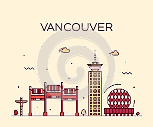 Vancouver city skyline Canada vector linear style