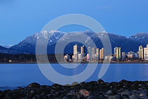 Vancouver cityscape with grouse mountain photo