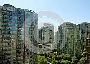 Vancouver Downtown rooftop view with urban architectures in Yaletown. BC, Canada.