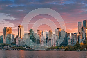 Vancouver Downtown with sunset sky backgrounds