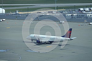 AERIAL: Delta airplane taxis towards the Vancouver airport to start boarding.