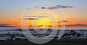 Vancouver Island Landscape Panorama of Beautiful Winter Sunset at Sombrio Beach, British Columbia, Canada photo