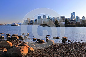 Vancouver Skyline in Evening Light from Stanley Park, British Columbia, Canada