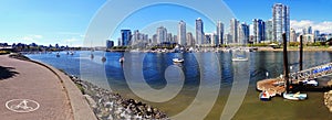 Vancouver Skyline at False Creek from Spyglass Dock at Cambie Bridge, British Columbia, Canada