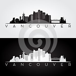 Vancouver skyline and landmarks silhouette. photo