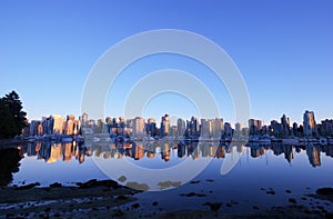 Vancouver skyline near Stanley Park and marina