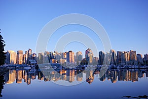 Vancouver skyline near Stanley Park and marina