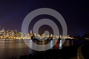 Vancouver skyline at night with light show