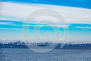 Vancouver skyline and oil tankers BC Canada