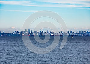 Vancouver skyline and oil tankers BC Canada