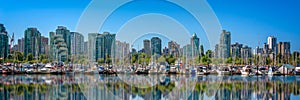 Vancouver skyline, panorama from Stanley Park in summer, Bristish Columbia Canada