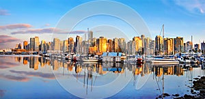 Vancouver skyline panorama at sunset, British Columbia, Canada