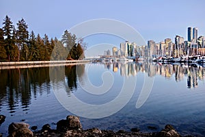 Vancouver skyline and Stanley Park seawall.