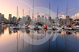 Vancouver skyline at sunset.