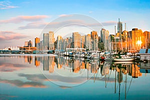 Vancouver skyline at sunset, BC, Canada