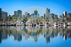 Vancouver skyline, view from Stanley Park in summer, British Columbia Canada
