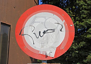 Vandalized traffic sign