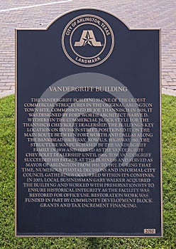 Vandergriff Office Building City of Arlington Landmark designation plaque.