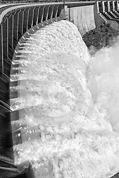 Vanderkloof Dam overflowing. Monochrome