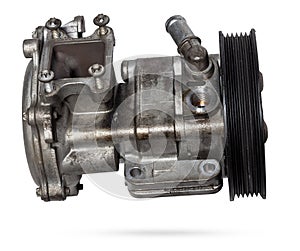 Vane pump or hydraulic power steering pump on a white background engine parts. Spare parts auto catalog