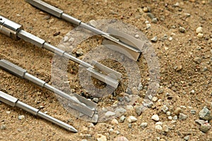 Vane test for soil share strenght testings. Soil sample collected from construction geology drilling works at site photo