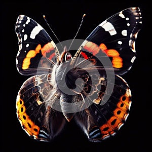 Vanessa Atalanta butterfly isolated on black background. Insects in nature. AI generated