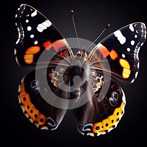 Vanessa Atalanta butterfly isolated on black background. Insects in nature. AI generated