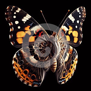 Vanessa Atalanta butterfly isolated on black background. Insects in nature. AI generated