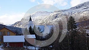 Vang church in Valdres in autumn in Norway