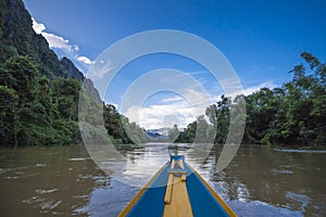 Vang Vieng Vientiane Laos wooden boat river