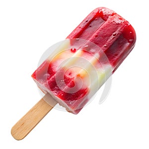 Vanila popsicle ice cream with strawberry sauce wooden stick isolated on transparent background. generative ai image photo