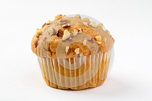 Vanilla almond muffin on white background