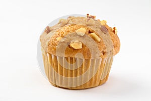 Vanilla almond muffin on white background